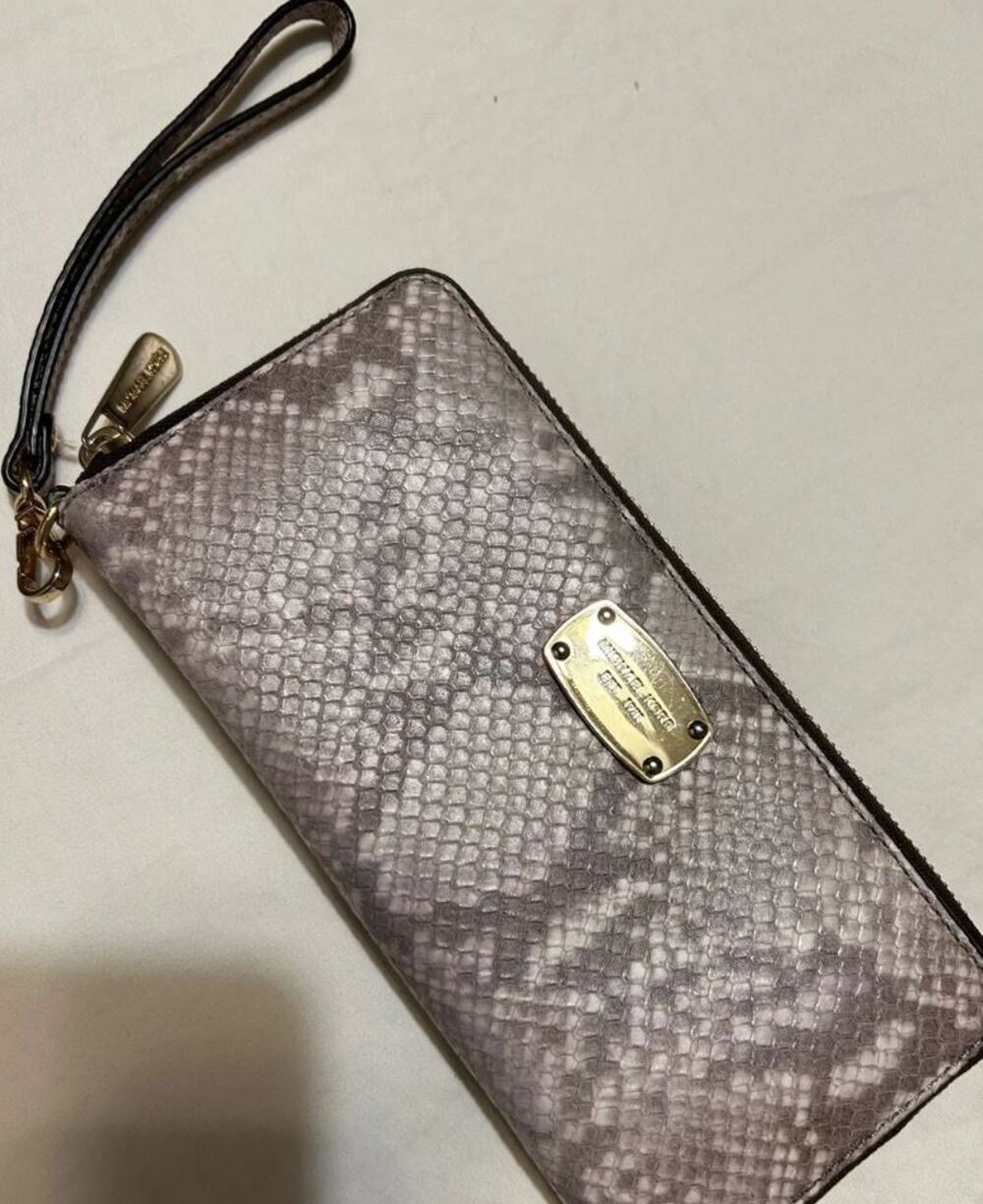 Michael Kors Travel Continental Embossed Python Leather Wallet Gray Sand
